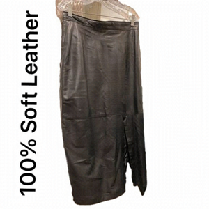 𝅺genuine Soft Leather Black Long Skirt With Front Side Slit  